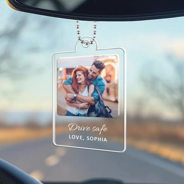 Rainsar Auto Anhänger für Spiegel mit Foto,Autospiegel Anhänger Personalisiert,Acryl Spiegelanhänger Auto Autogeschenk für Paare, Familie, Freunde