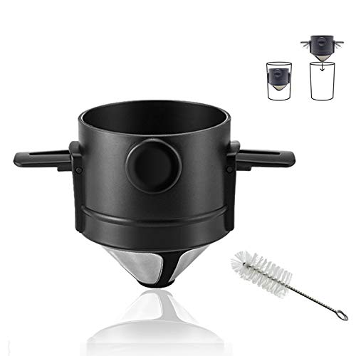 Pour Over Coffee Dripper, ALPEKE Stainless Steel Resin Coffee Maker Filters for 1 to 2-Cups, Paperless Coffee Filter Cone with Collapsible Resin Holders for Home, Travelling and Camping