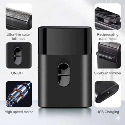 Image of Endzone Mini Electric Ultra-Thin Shaver Rechargeable Razor for Face Care Beard Trimmer Reciprocating Blade with USB for Men's & Women's. (Black)
