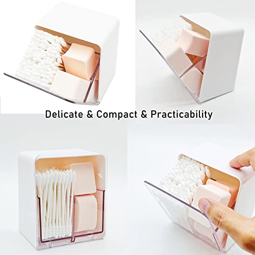 Miyaca Qtip Holder Canisters For Cotton Balls, Swabs, Rounds, Floss, Dispenser Container Box With 2 Compartments, Bathroom Vanity Countertop Storage Organizer, White #TOP6