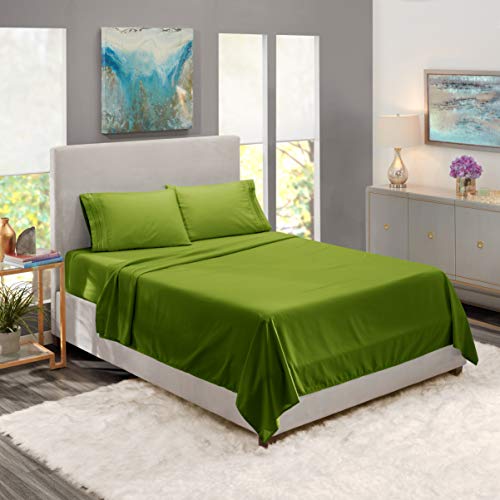 Image of Nestl Full XL Bed Sheet Set - Calla Green - 4-Piece Deep Pocket | Instantly Soft, Night-One Ready (No Wash Required). Fits 16-Inch Deep Pockets, 360-Degree Elastic Grip