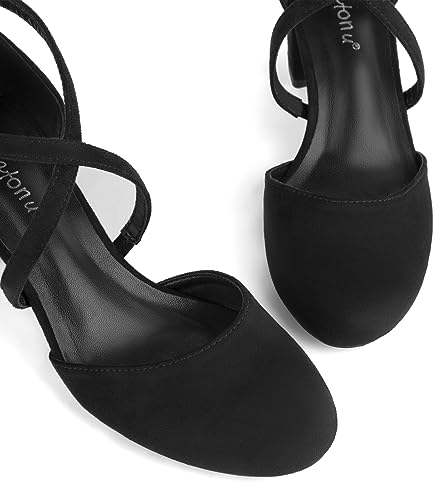 Greatonu Women's Low Block Heeled Dress Pumps Closed Round Toe Cross Strap Wedding Bridal Party Office Shoes 2.5 Inch4