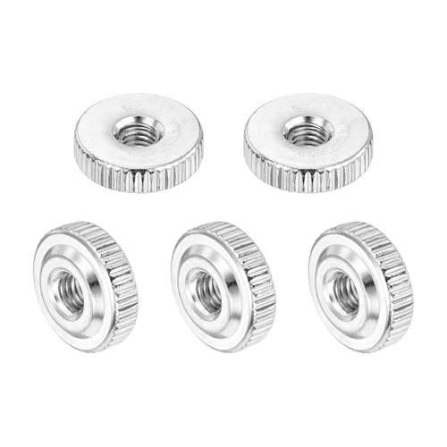 sourcing map 5Pcs M5 Knurled Thumb Nuts, Carbon Steel Round Knurled Flat Head Through Hole Handle Nut, Lock Adjusting Nuts, Thin Type, Silver