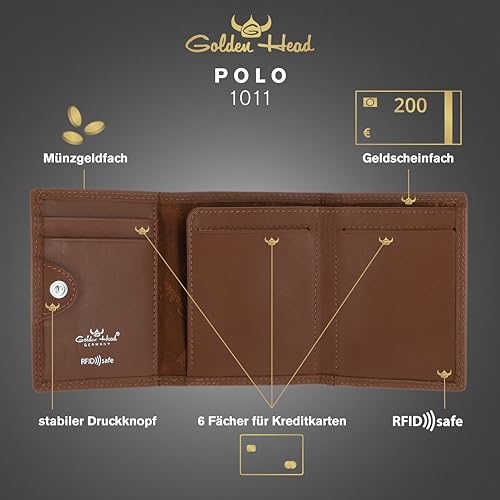 Porte-monnaie cuir RFID protect Golden Head Polo marron 1011 - 2