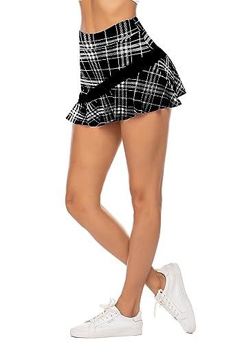 Ekouaer Women's Pleated Plaid Skirt Golf Skorts With Pockets Short Tennis Skirt For Running Golf Sport Outfit,Large Plaid #TOP2