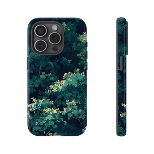 Coque brillante iPhone 15 Pro feuillage vert foncé anti-choc