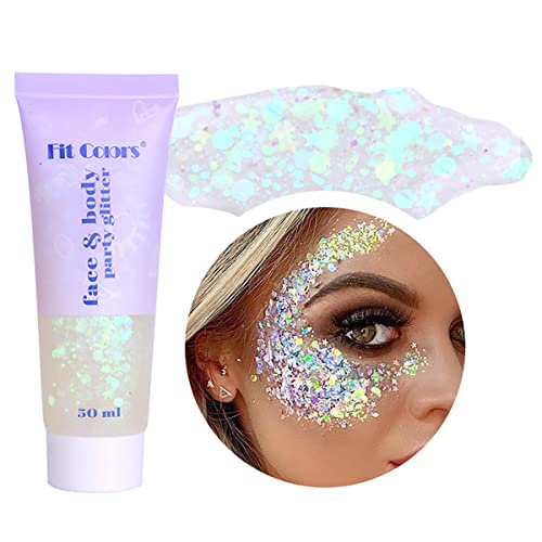 White Body Glitter Gel, Mermaid Sequins Chunky Shimmer Liquid Eyeshadow, Multi-Use Sparkling Face Glitter For Face Hair Nails, Holographic Cosmetic Laser Powder Halloween Christmas Festival #TOP12