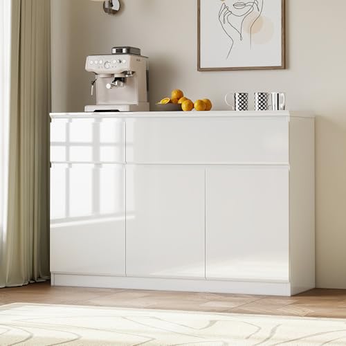 PREMTURE Sideboard Weiß Hochglanz, Kommode mit 2 Schubladen & 3 Türen, 120 x 40 x 83 cm – Viel Stauraum für Wohnzimmer, Esszimmer oder Flur, Modernes Sideboard mit verstellbaren Einlegeböden PREMTURE Sideboard Weiß Hochglanz, Kommode mit 2 Schubladen & 3 Türen, 120 x 40 x 83 cm – Viel Stauraum für Wohnzimmer, Esszimmer oder Flur, Modernes Sideboard mit verstellbaren Einlegeböden
