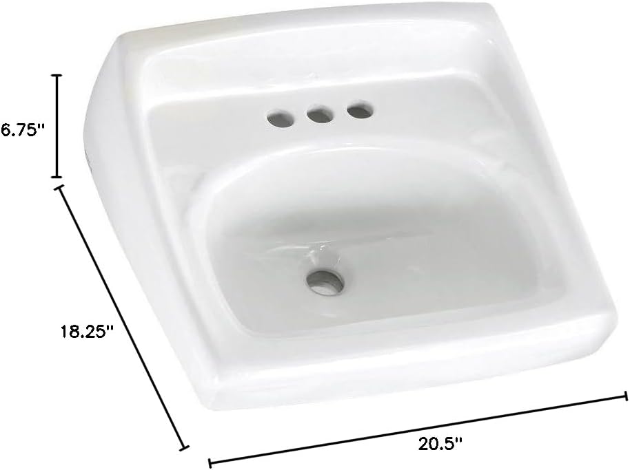 American Standard 0355.012.020 Lucerne Wall-Mount Lavatory Sink with 4-Inch Faucet Holes, White
