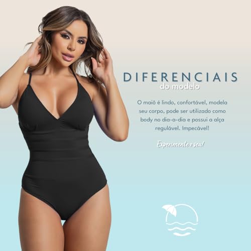 Maiô Feminino Frente Única Com Bojo Removível Elegante Disfarça Barriga (BR, Alfa, GG, Regular, GG,