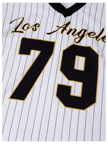 Girl's Number Letter Graphic Jersey Shirts Y2K Striped Short Sleeve V Neck Loose Top4