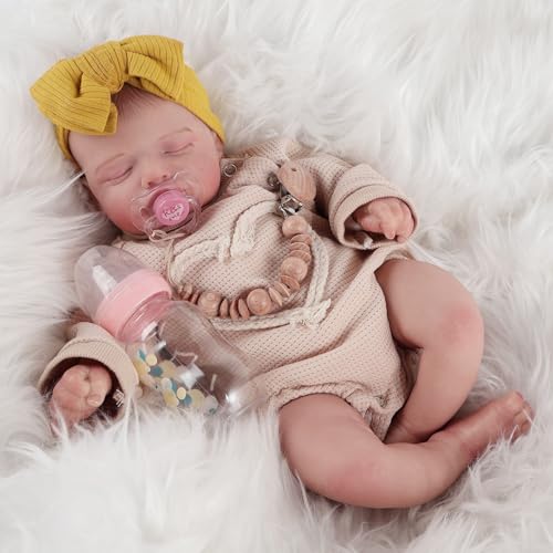 FANCCI Lifelike Reborn Baby Dolls, 18 inch Full Vinyl Body Newborn Baby Doll Toy, Christmas or Birthday Baby Doll Gift for Kids Age 3 + (Rossalie)