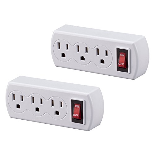 Uninex PS29UB Grounded Triple Plug Outlet On/Off Power Switch, ETL Listed, White, 2-Pack