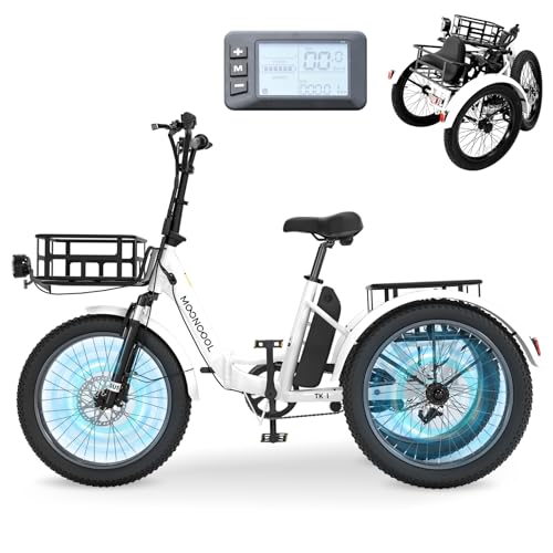 MOONCOOL Folding Electric Trike, 20" Electric Tricycle for Adults, 3“