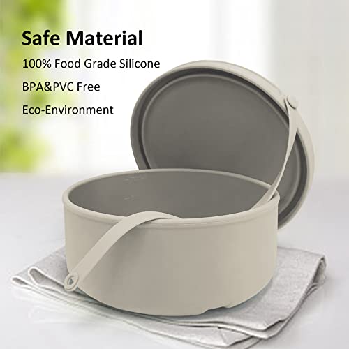 Kvk Silicone Food Storage Bowl Large Lunch Container With Leakproof Strap(16.9Oz, 25.4Oz, 42.3Oz) - Reusable For Bento Box, Food Leftover Storage, Meal Prep With Lid - Oven Freezer Safe - Light Grey #TOP7