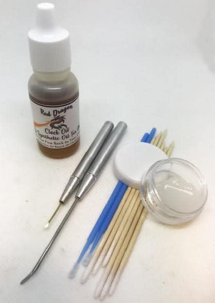 Clock Oil Kits; Red Dragon Clock Oil Kits Have All Tools to Clean and Oil All Mechanical Clocks, Includes Online Easy to Follow Instructions, with Email Help Provided When Needed.