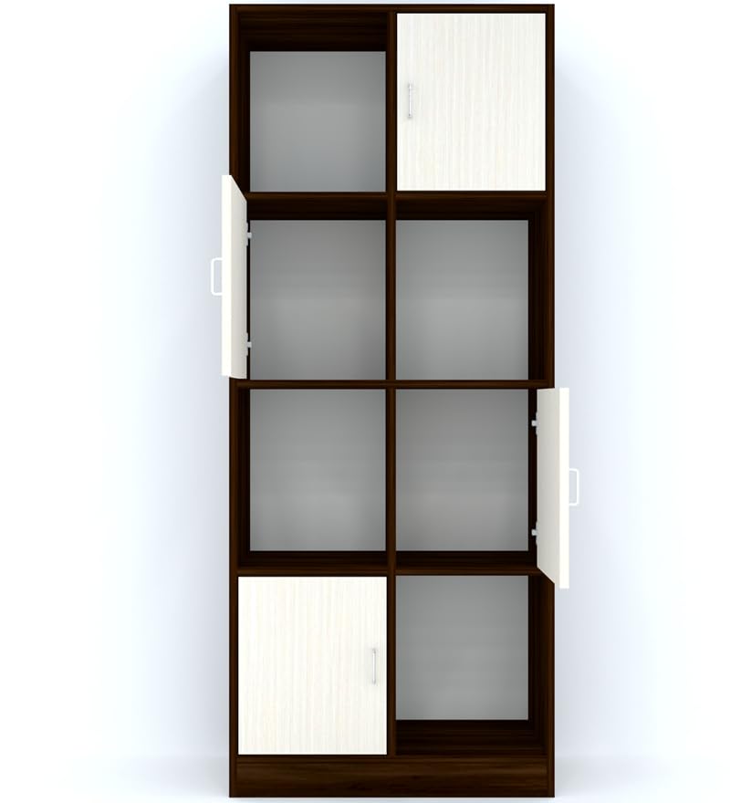 Image of SPECIALITY PANELS 8 Cube Bookshelf with Doors, Brown and Cream, 73x35x176 cm, Modern Display Storage Unit with Carpenter Assembly