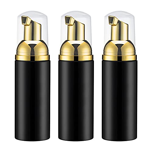 Travel Foam Pump Bottle - 2oz Small Size Foaming Hand Soap Dispenser - Mini Portable Mousse Lash Shampoo Kit Container for Hair - Empty Leak Proof Plastic Gold &amp;Black Foamer 3Pack