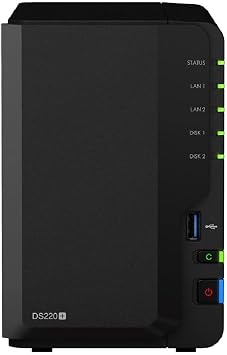 Synology DiskStation DS220+ NAS Server with Celeron 2.0GHz CPU, 6GB Memory, 16TB HDD Storage, 2 x 1GbE LAN Ports, DSM Operating System
