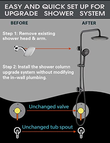 Bright Showers Shower System, 9 Inch Rain Shower Head With 5-Function Hand Shower, Dual Shower Combo With Height Adjustable Holder, Solid Brass Rail 60 Inch Long Stainless Steel Shower Hose #TOP7