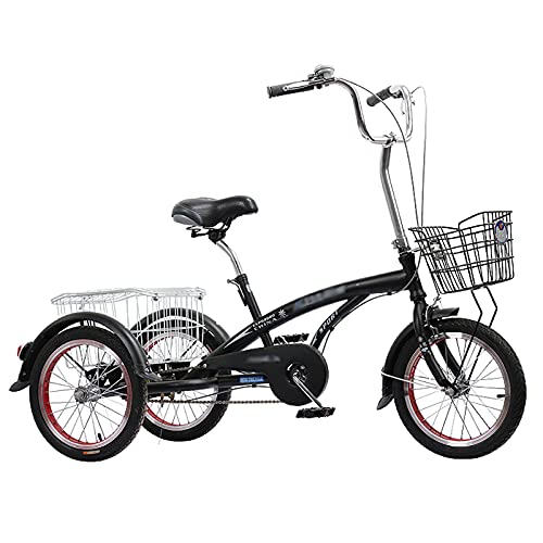 Bicycle, 16inch Adult Tricycle Single Speed Bicycle with Shopping Basket 3 Wheel Cruiser Bike for Recreation Shopping Picnics Exercise Men's Women's Pedal Cycling