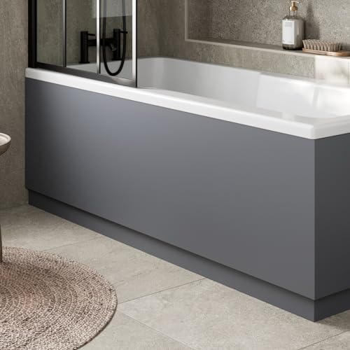 AURORA® 1800mm Front Side MDF Bath Panel 18mm, Modern Wooden Panels for Bathroom Baths Soaking Tubs. Adjustable Plinth, Easy to Cut, Grey Gloss