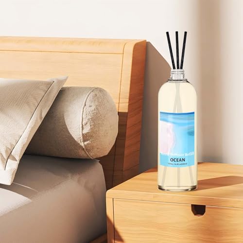 Image of STRN Ocean Reed Diffuser Refill 500ml with 6 Natural Reed Sticks, Premium Refills Aromatherapy for Home, Long-Lasting Fragrance for Living Room, Bedroom, Office | Alcohol-Free