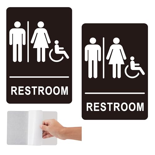 Image of (2 Pack) Restroom Signs - Acrylic Restroom Sign for Business with Strong Self-Adhesive, Bathroom Door Signs for Home Office or Wall, Waterproof and Easy to Install (7.5 x 5 Inches Unisex)