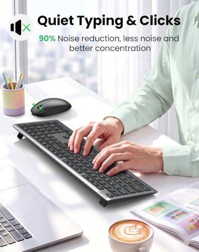TECKNET 2.4G Rechargeable Ultra-Slim Wireless Keyboard and Mouse Combo | 2.4G Stable Connection, Full-Size Scissor Switch Keyboard with 12 Multimedia Keys, Silent Mouse, Ergonomic Design, Grey - image 5