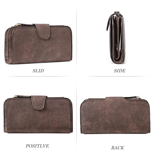 Image of CLUCI Women Wallet Soft Leather Designer Trifold Multi Card Organizer Lady Clutch, Coffee, Large,