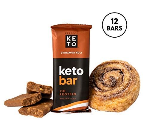 Perfect Keto Bars - The Cleanest Low Carb Keto Snacks with Collagen and MCT. No Sugar Added, Keto Diet Friendly - 3g Net Carbs, 17g Fat, 11g Protein - Keto Diet Food Dessert (Cinnamon Roll, 12 Bars)