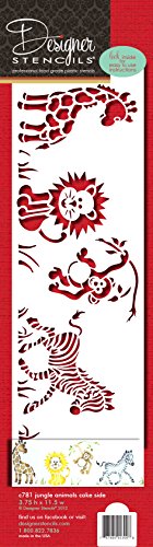 Designer Stencils Jungle Animals Side cake stencil, 3.75 X 11.5, Beige/semi-transparent