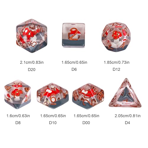 UDIXI 7PCS Mushroom DND Dice Set, Resin Red Mushroom D&D Dice Set for Role Playing Games and Board Game - Thumbnail 7