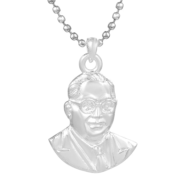 Brass Silver Finish Dr. B.R. Ambedkar Portrait Pendant with Chain-image-17