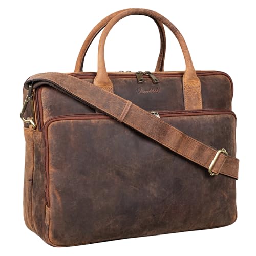 Benthill bolso para portátil de cuero auténtico I bolso bandolera de cuero para portátil I maletín para portátil I Mujer y Hombre bolso I bolso para portátil, Color:Marrón - Tan