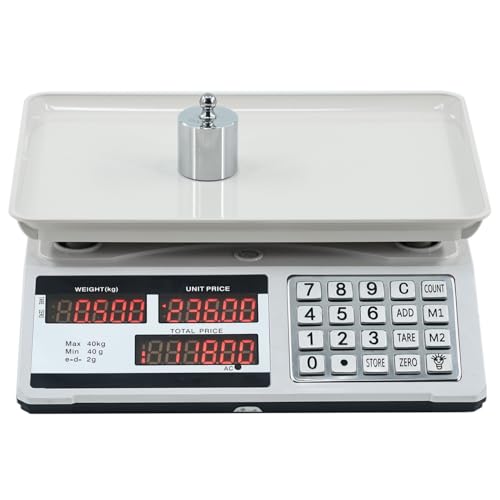FYDN デジタルスケール はかり キッチン 電子秤 40kg 価格計算スケール 10g単位で 計数機能と風袋引き機能 液晶ディスプレイ デュアルスクリーン 果物 野菜 肉の販売 農産物 デリカテッセンに適しています (スチールボタン〜デジタルスクリーン,