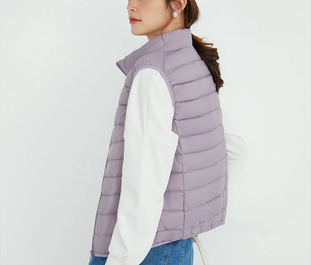 Doudoune sans Manche Femme, Gilet Léger Matelassé en Duvet Violet Col Montant Gilet De Transition Hiver Veste sans Manches Gilet Matelassé Élégant Gilet Chaud Femmes Gilet Doudoune Bureau Maiso