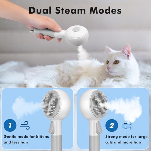 Image of Cat Steam Brush with 2 Steam Modes for Cats Dogs Shedding, Low Noise Pet Hair Brush with One Release Button Cool Mist for Indoor Cats