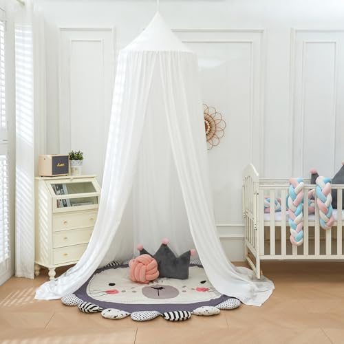 Surwin Moskitonetz Betthimmel Madchen Jungen Kinder Babybett, Rund Baldachin Mückennetz Einzelbett kinderzimmer Schlafzimmer Spiel für Reise Indoor Outdoor Dekoration - Weiß