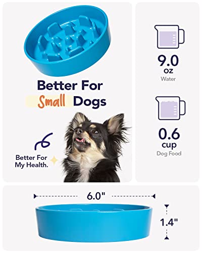 Le Tauci Ceramic Slow Feeder Dog Bowls Small Breed, 0.6 Cups Dog Food Dish For Fast Eaters, Puzzle Bowl For Small Dogs And Cats,Blue #TOP4