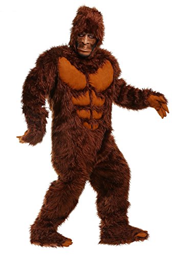Fun Costumes Plus Size Bigfoot Costume | Adult Men's Sasquatch Furry Outfit, Headpiece, Mask, Jumpsuit, Attached Gloves, Shoe Covers - 4XL, Brown