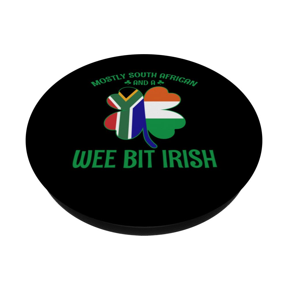 Mostly South African Wee Bit Irish Patricks Day South Africa PopSockets Swappable PopGrip, Black - Image 2