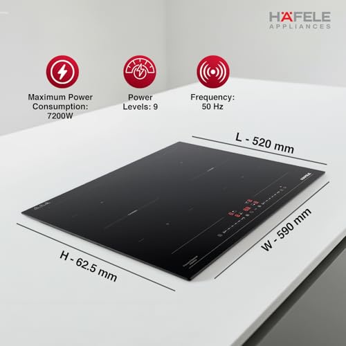 Image of Hafele Nero 60cm Built-in Induction Hob | 7200W | Flex Zones | Slider Touch Control | Power Boost | 4 Zones