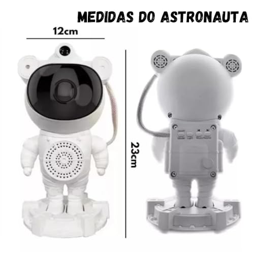 Projetor Astronauta Com Som Bluetooth Robô Luminária De Estrelas Nebulosas Galaxias Lua Luz Noturna