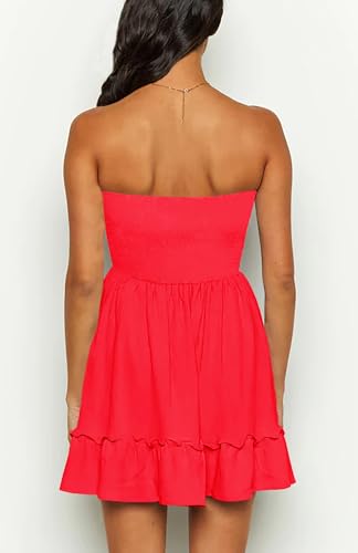 Image of Tsher Tube Top Dress for Women Summer Solid Strapless Mini Dresses Off The Shoudler Ruffle Beach Cover Sundress