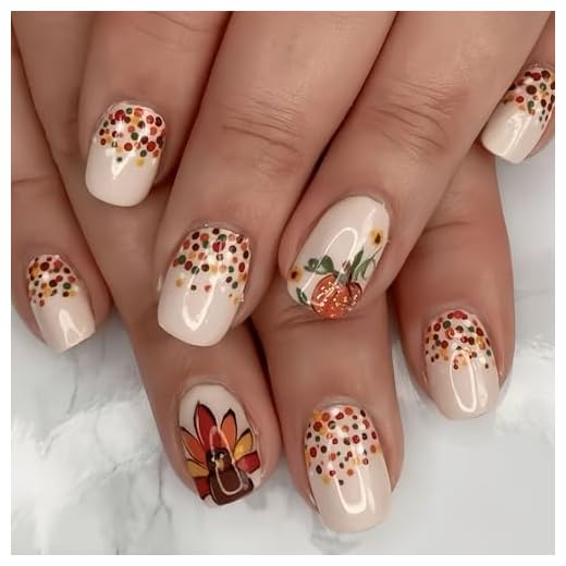 24Pcs Fall Thanksgiving Day Turkey Press on Nails
