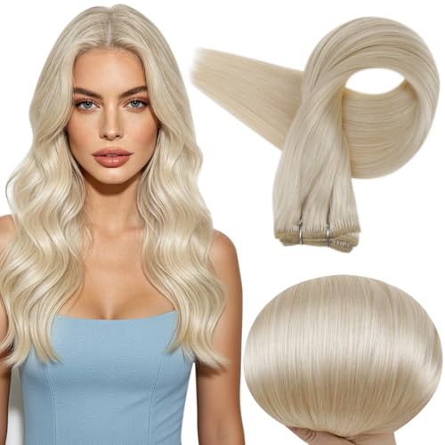 Image of Full Shine Weft Hair Extensions 22 Inch 105G White Blonde Remy Human Hair | Sew In Hair Extensions, Straight Texture, White Blonde Shade, Add Length And Volume, Party Styling, Daily Wear