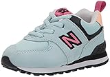 New Balance Girls 574 V1 Print Bungee Sneaker, Pale Blue Chill/Sporty Pink, 5 Toddler