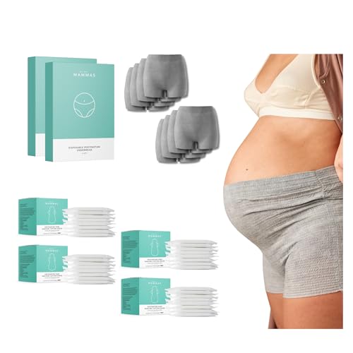 WE ARE MAMMAS Pack Postparto Completo con 8 Bragas Postparto Desechables y 32 Compresas de Algodón – Higiene y Protección Suave