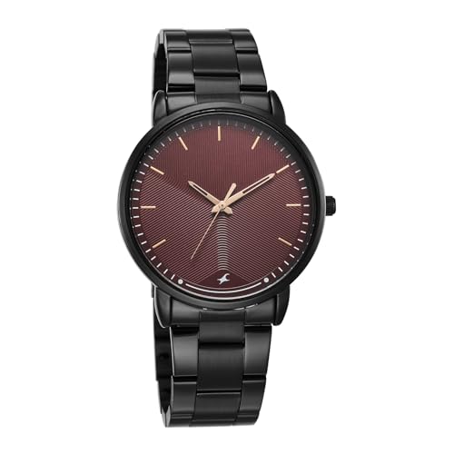 Image of Fastrack Stunners X Quartz Analog with Maroon Dial Black Stainless Steel Strap Watch for Men - 38159NM03